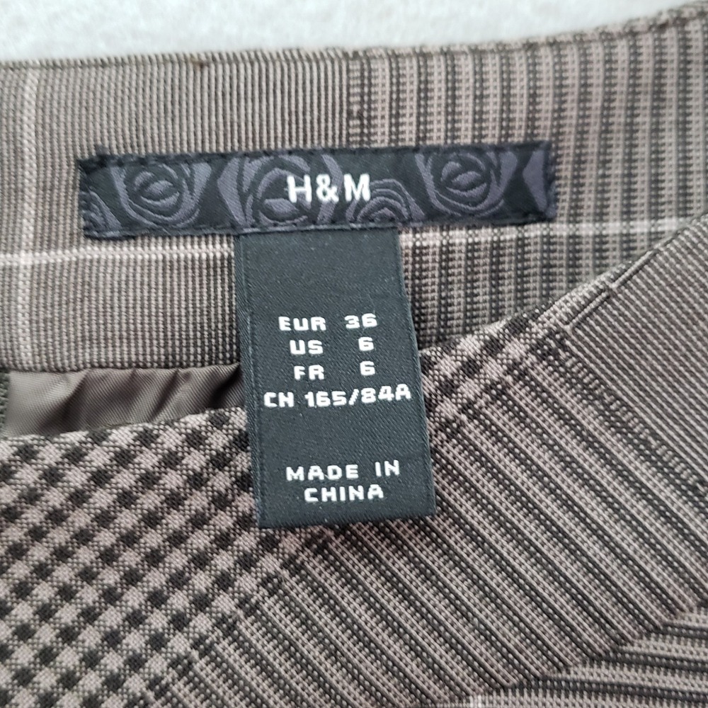 H&M 6 Sheath Dress Brown Glen Plaid Boat Neck Sleeveless Retro Academia Preppy - Picture 3 of 16